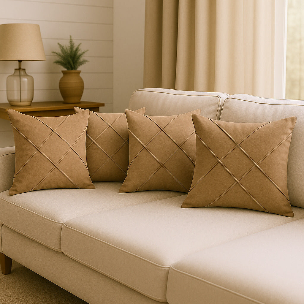 Kit 4 Almofadas Cheias em Suede Drapeada 45x45cm Decorativas – Conforto e Estilo para sua Sala