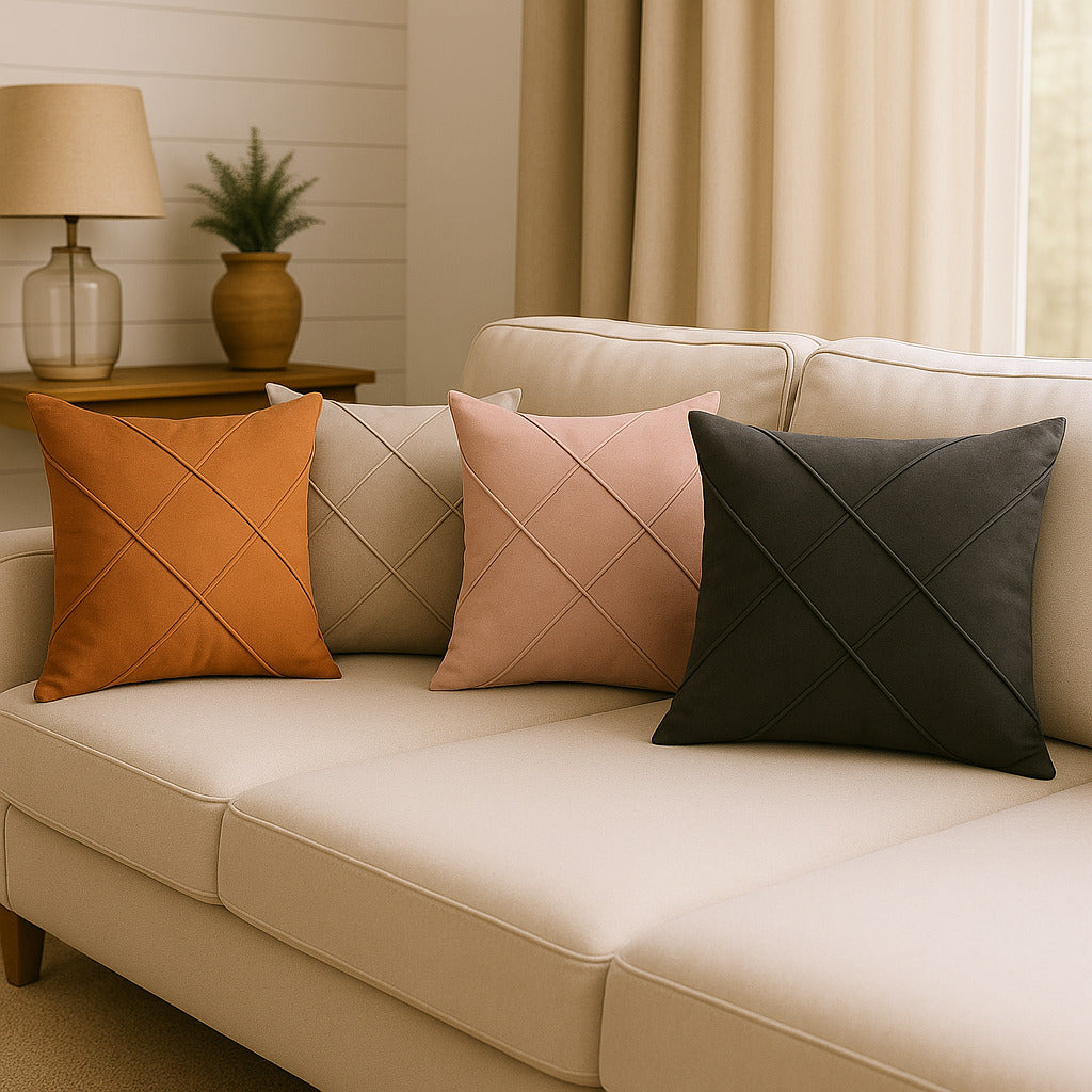 Kit 4 Almofadas Cheias em Suede Drapeada 45x45cm Decorativas – Conforto e Estilo para sua Sala