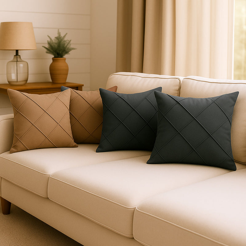 Kit 4 Almofadas Cheias em Suede Drapeada 45x45cm Decorativas – Conforto e Estilo para sua Sala