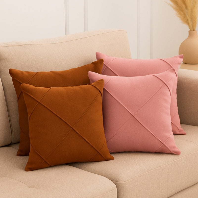 Kit 4 Almofadas Cheias em Suede Drapeada 45x45cm Decorativas – Conforto e Estilo para sua Sala