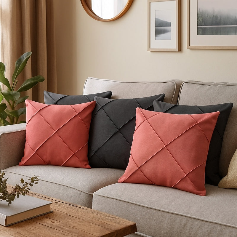 Kit 4 Almofadas Cheias em Suede Drapeada 45x45cm Decorativas – Conforto e Estilo para sua Sala