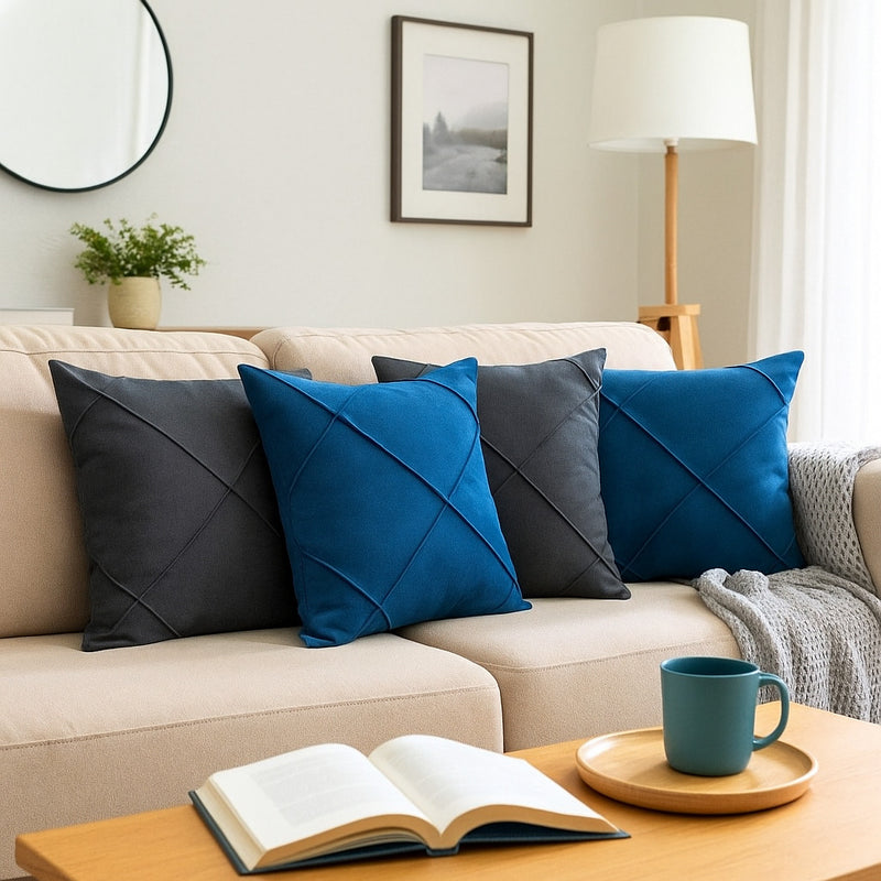Kit 4 Almofadas Cheias em Suede Drapeada 45x45cm Decorativas – Conforto e Estilo para sua Sala