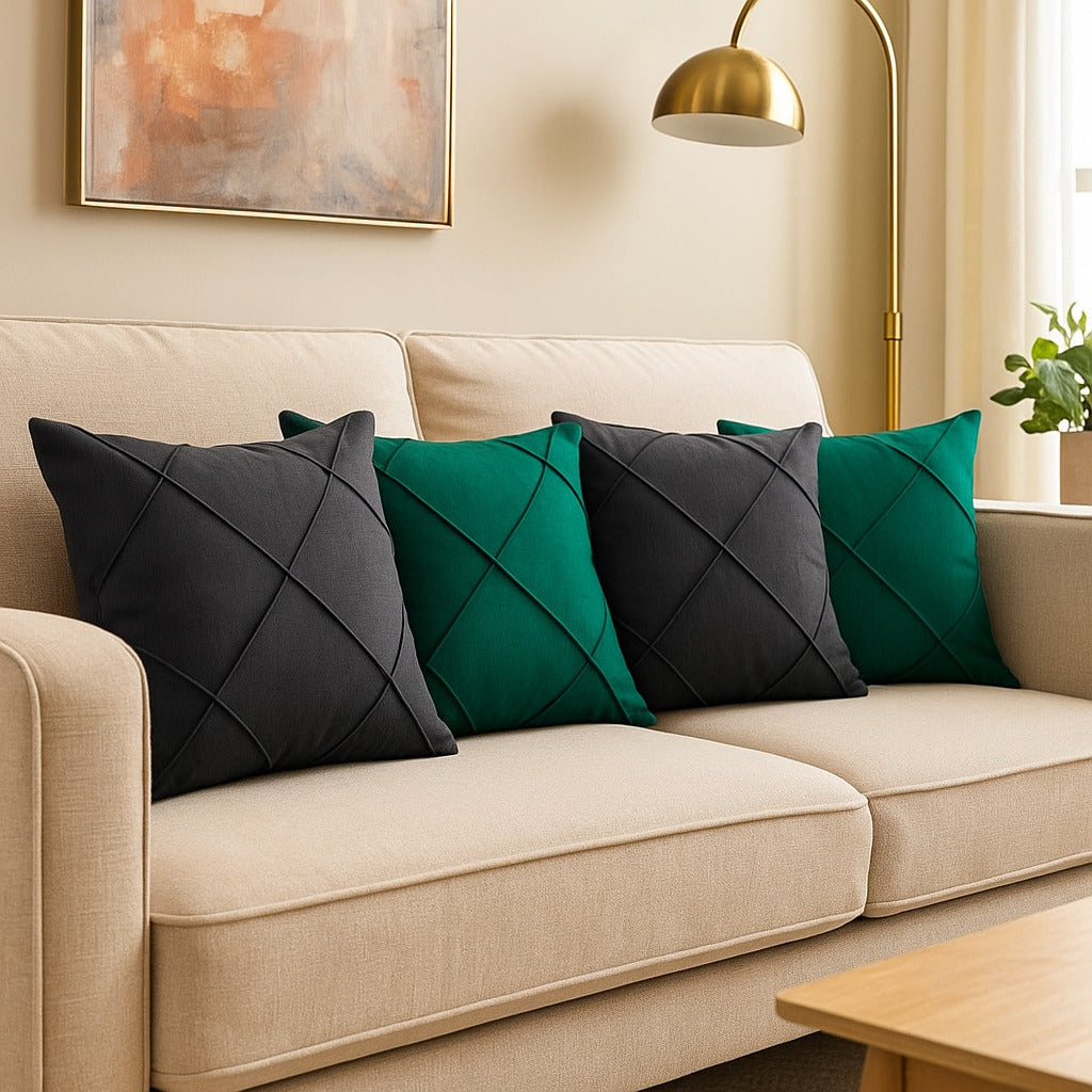 Kit 4 Almofadas Cheias em Suede Drapeada 45x45cm Decorativas – Conforto e Estilo para sua Sala