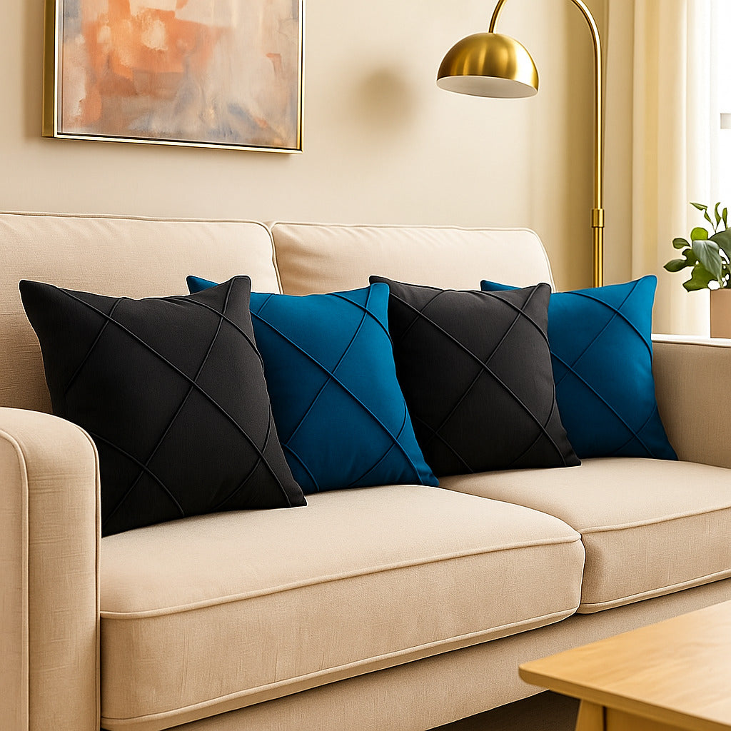 Kit 4 Almofadas Cheias em Suede Drapeada 45x45cm Decorativas – Conforto e Estilo para sua Sala