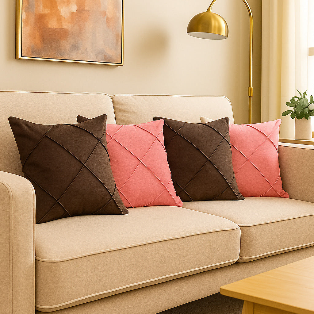 Kit 4 Almofadas Cheias em Suede Drapeada 45x45cm Decorativas – Conforto e Estilo para sua Sala