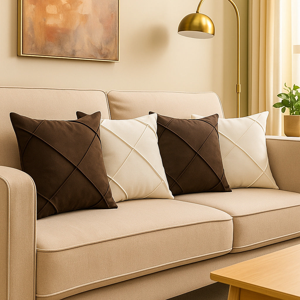 Kit 4 Almofadas Cheias em Suede Drapeada 45x45cm Decorativas – Conforto e Estilo para sua Sala