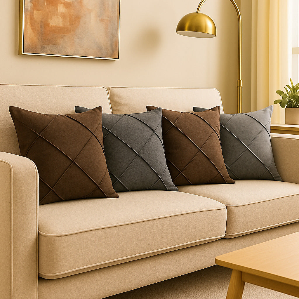 Kit 4 Almofadas Cheias em Suede Drapeada 45x45cm Decorativas – Conforto e Estilo para sua Sala