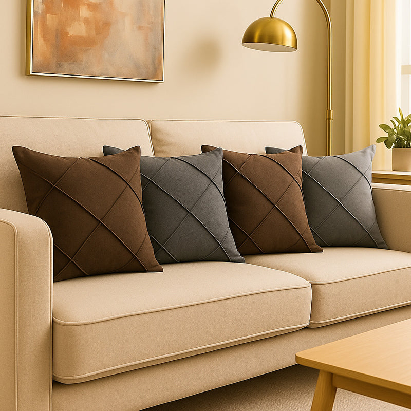 Kit 4 Almofadas Cheias em Suede Drapeada 45x45cm Decorativas – Conforto e Estilo para sua Sala