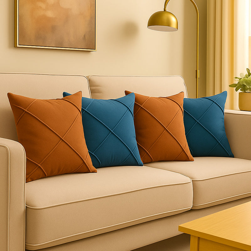 Kit 4 Almofadas Cheias em Suede Drapeada 45x45cm Decorativas – Conforto e Estilo para sua Sala