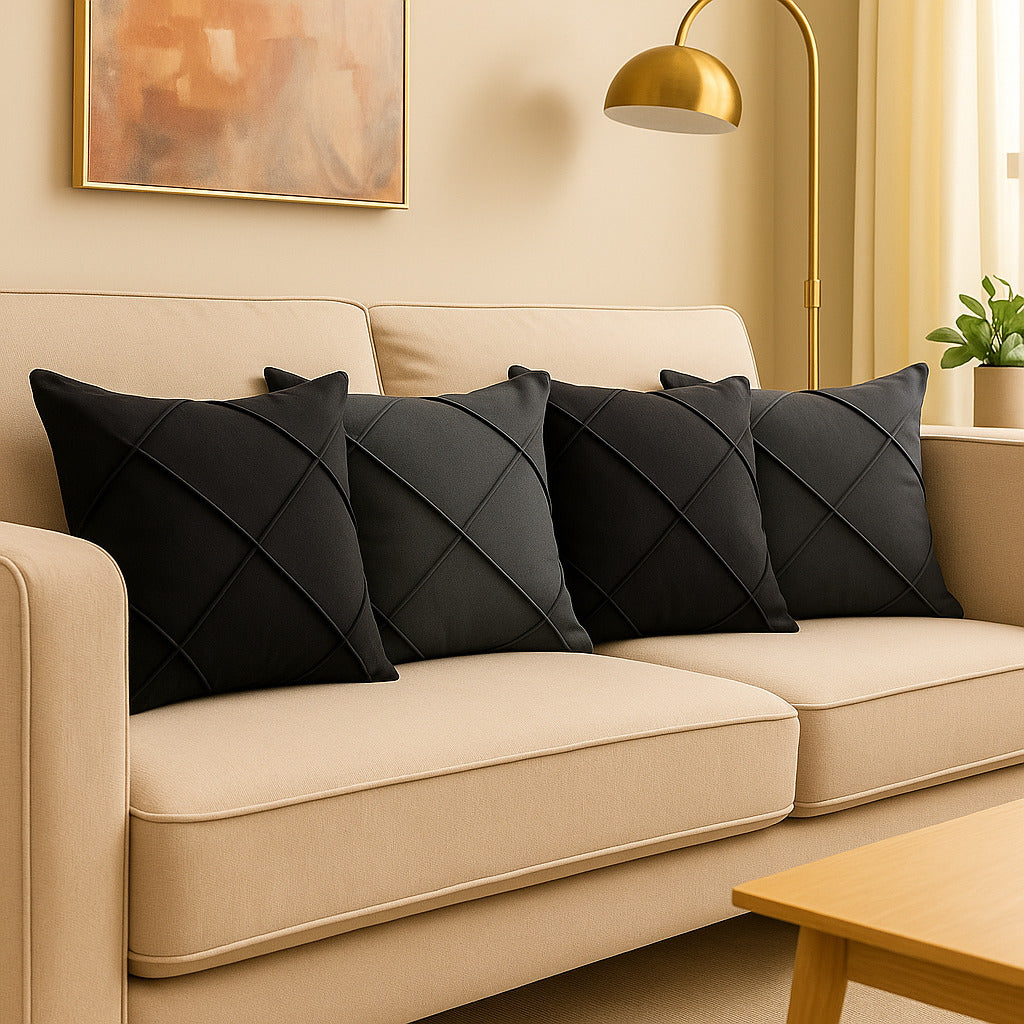 Kit 4 Almofadas Cheias em Suede Drapeada 45x45cm Decorativas – Conforto e Estilo para sua Sala