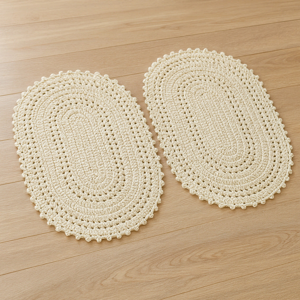 Kit 2 Tapetes de Crochê Oval Artesanal  – Feito à Mão 55x40cm para Sala, Quarto e Cozinha