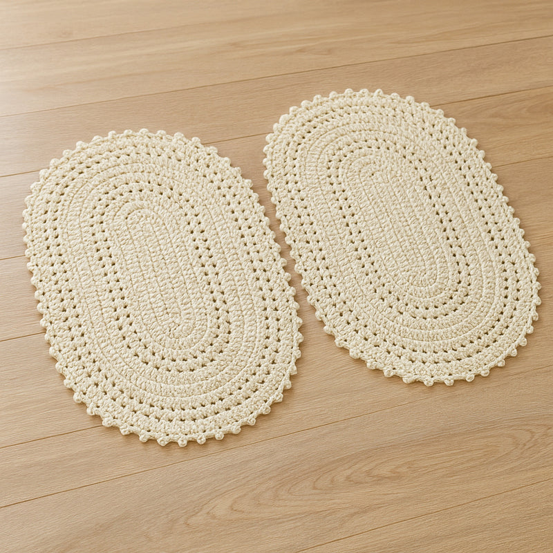 Kit 2 Tapetes de Crochê Oval Artesanal  – Feito à Mão 55x40cm para Sala, Quarto e Cozinha