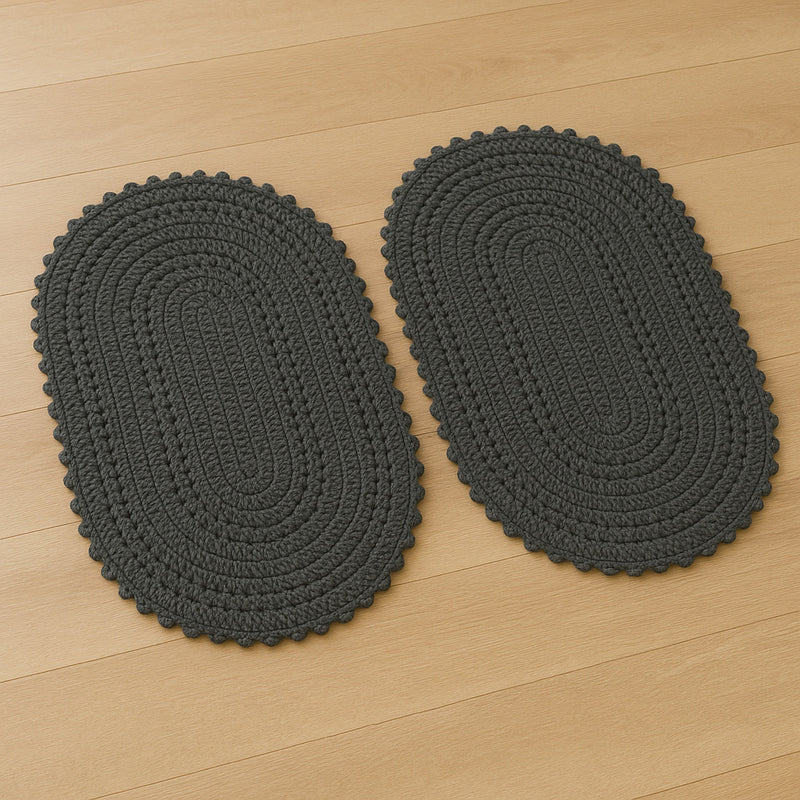 Kit 2 Tapetes de Crochê Oval Artesanal  – Feito à Mão 55x40cm para Sala, Quarto e Cozinha