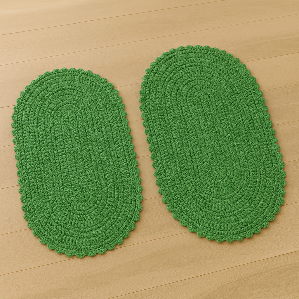 Kit 2 Tapetes de Crochê Oval Artesanal  – Feito à Mão 55x40cm para Sala, Quarto e Cozinha