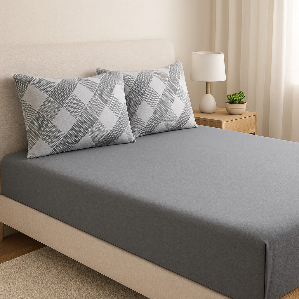 Roupa de Cama Casal/Queen 3 Peças – Jogo de Cama em Malha 100% Algodão com Elástico