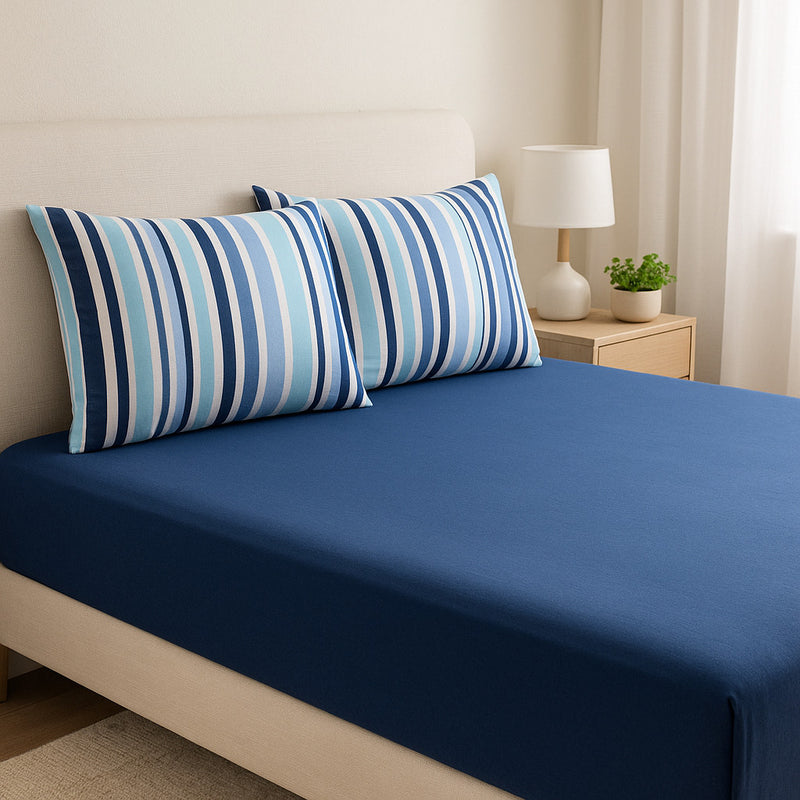 Roupa de Cama Casal/Queen 3 Peças – Jogo de Cama em Malha 100% Algodão com Elástico