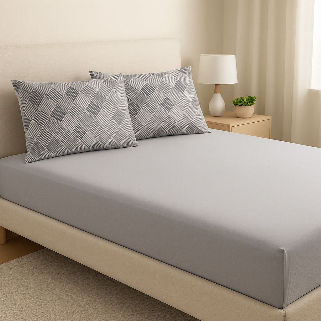 Roupa de Cama Casal/Queen 3 Peças – Jogo de Cama em Malha 100% Algodão com Elástico