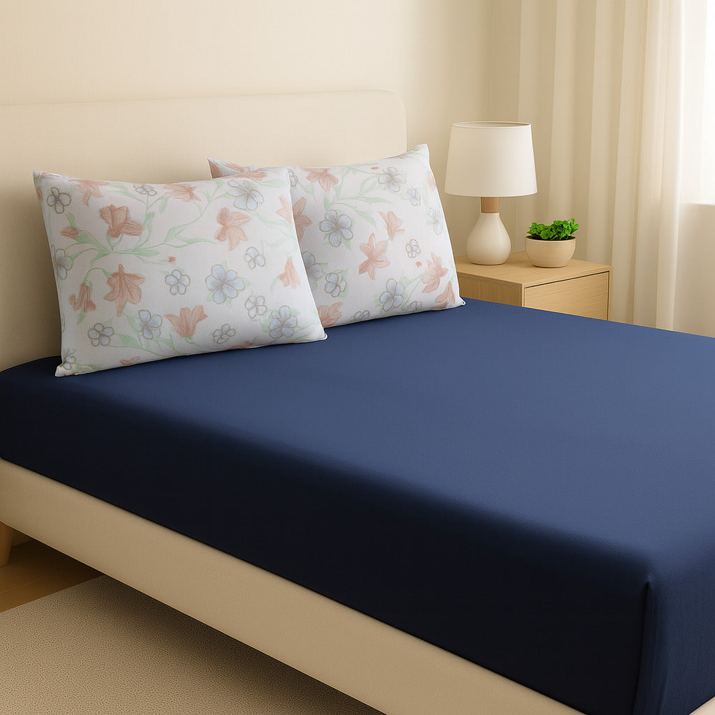 Roupa de Cama Casal/Queen 3 Peças – Jogo de Cama em Malha 100% Algodão com Elástico