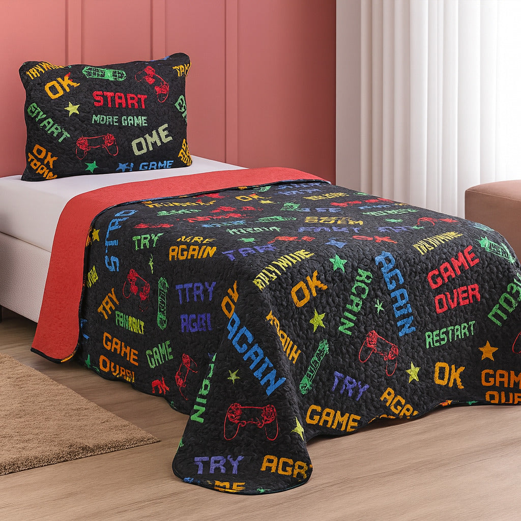 Colcha Solteiro Cobre Leito Infantil Dupla Face 2 Peças – Meninos e Meninas