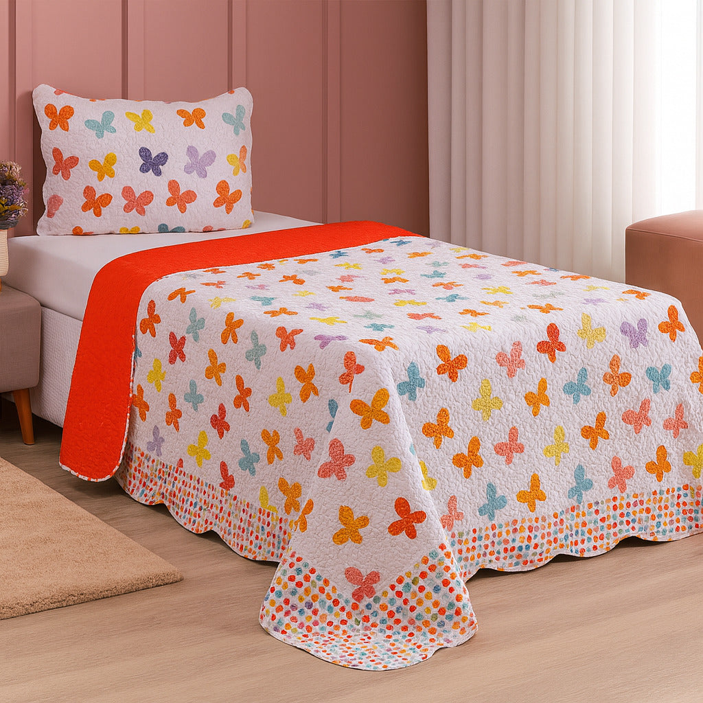 Colcha Solteiro Cobre Leito Infantil Dupla Face 2 Peças – Meninos e Meninas