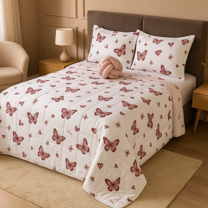 Kit Colcha Cobre Leito Casal Padrão Dupla Face Elegance Algodão Percal 180 Fios – Toque Macio e Conforto Premium