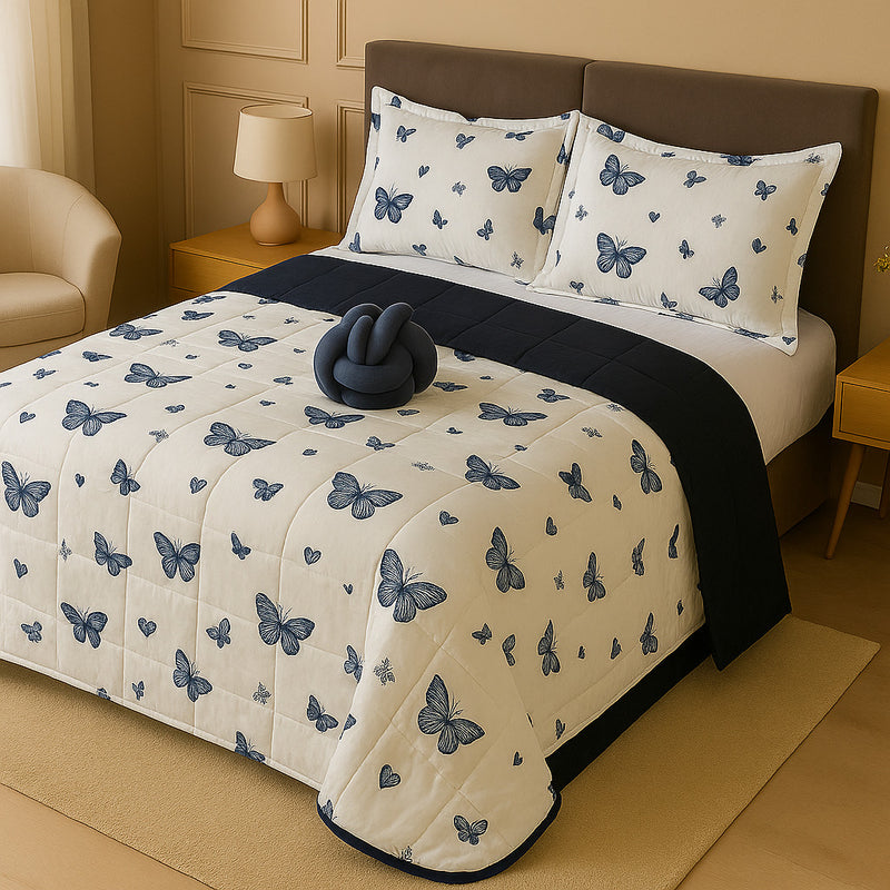 Kit Colcha Cobre Leito Casal Padrão Dupla Face Elegance Algodão Percal 180 Fios – Toque Macio e Conforto Premium