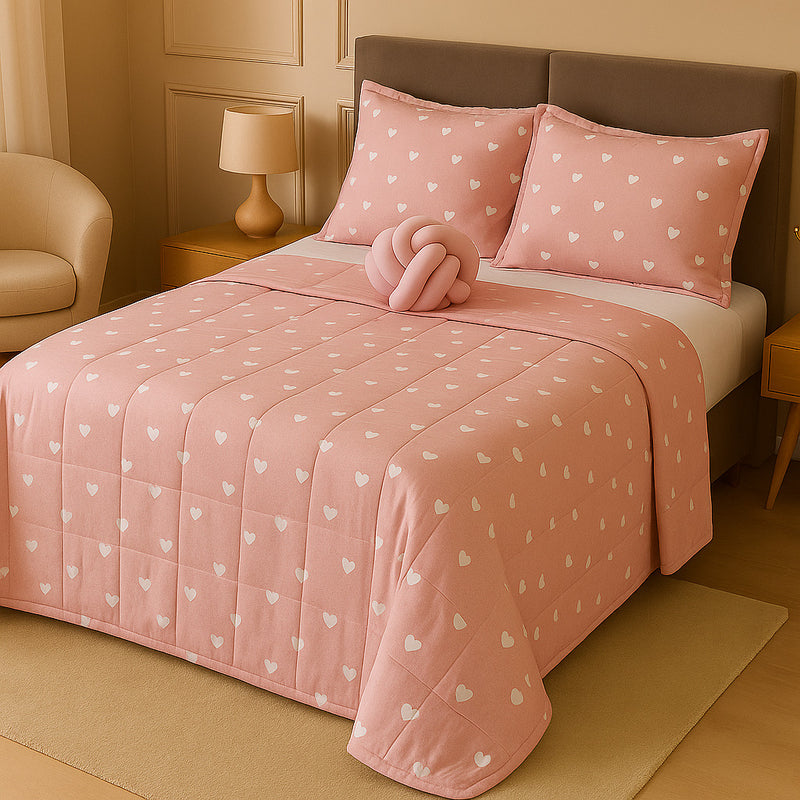 Kit Colcha Cobre Leito Casal Padrão Dupla Face Elegance Algodão Percal 180 Fios – Toque Macio e Conforto Premium