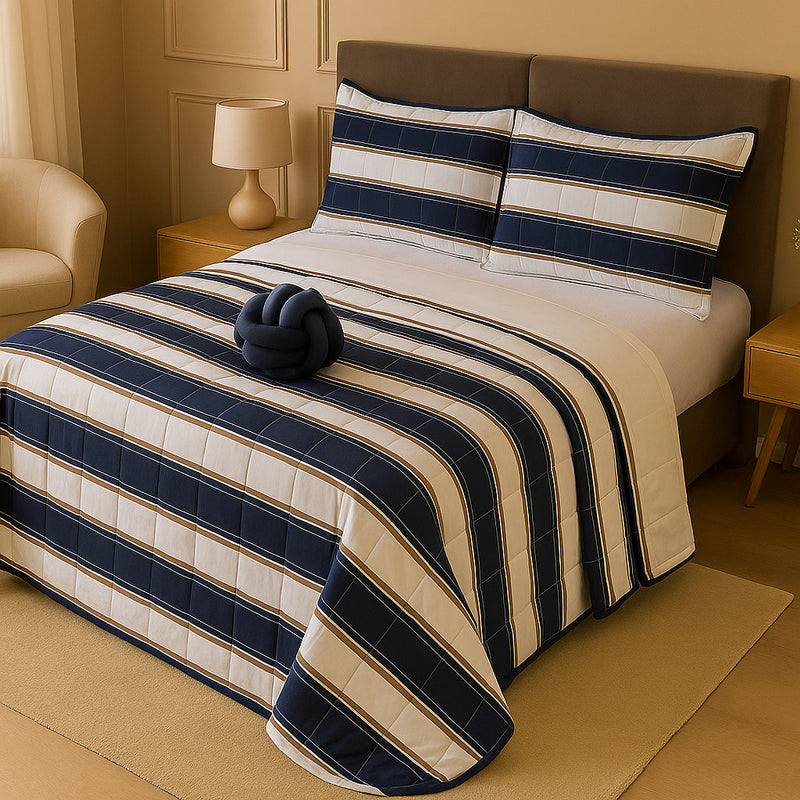 Kit Colcha Cobre Leito Casal Padrão Dupla Face Elegance Algodão Percal 180 Fios – Toque Macio e Conforto Premium