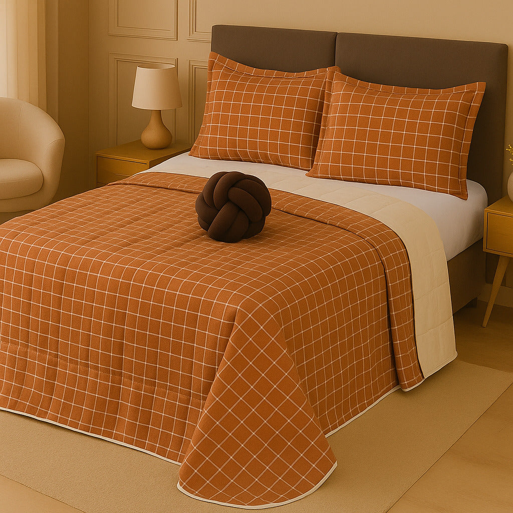 Kit Colcha Cobre Leito Casal Padrão Dupla Face Elegance Algodão Percal 180 Fios – Toque Macio e Conforto Premium