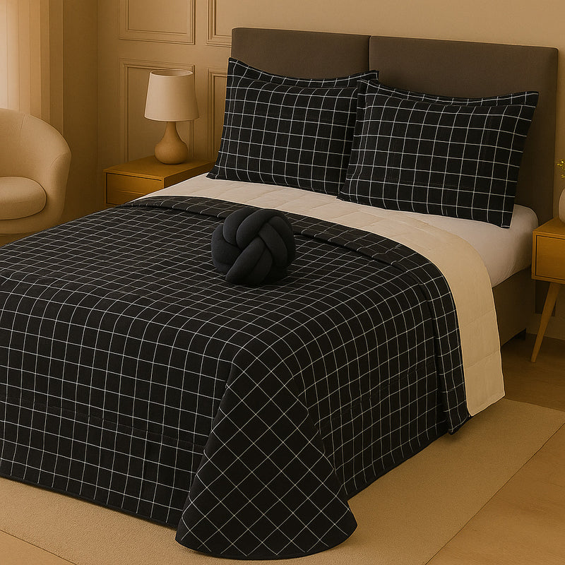 Kit Colcha Cobre Leito Casal Padrão Dupla Face Elegance Algodão Percal 180 Fios – Toque Macio e Conforto Premium