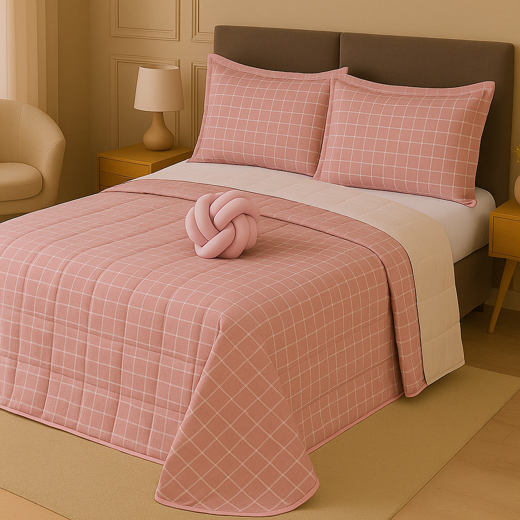 Kit Colcha Cobre Leito Casal Padrão Dupla Face Elegance Algodão Percal 180 Fios – Toque Macio e Conforto Premium