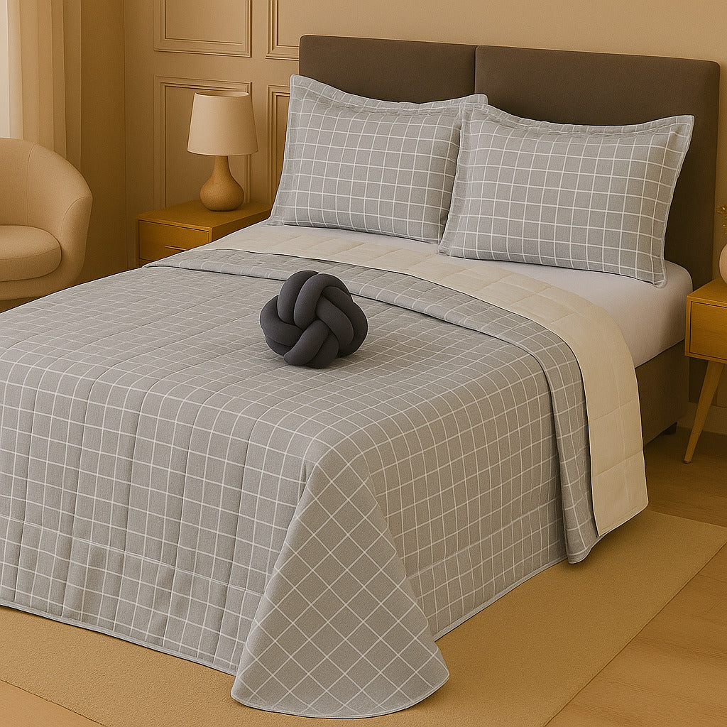 Kit Colcha Cobre Leito Casal Padrão Dupla Face Elegance Algodão Percal 180 Fios – Toque Macio e Conforto Premium