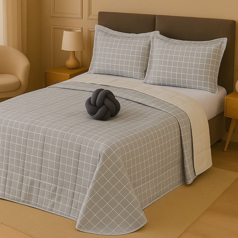 Kit Colcha Cobre Leito Casal Padrão Dupla Face Elegance Algodão Percal 180 Fios – Toque Macio e Conforto Premium