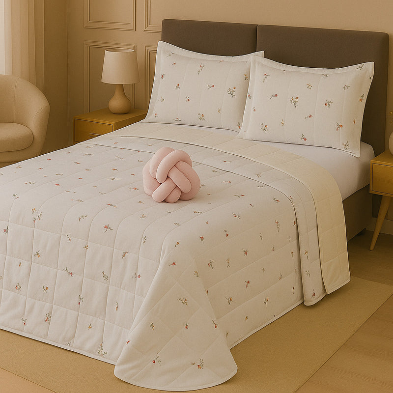 Kit Colcha Cobre Leito Casal Padrão Dupla Face Elegance Algodão Percal 180 Fios – Toque Macio e Conforto Premium