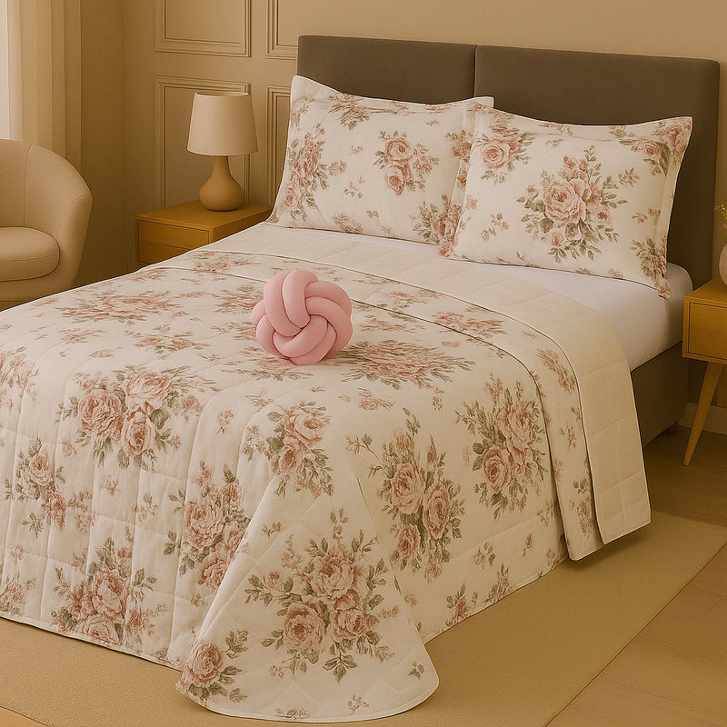 Kit Colcha Cobre Leito Casal Padrão Dupla Face Elegance Algodão Percal 180 Fios – Toque Macio e Conforto Premium