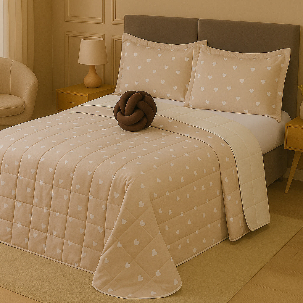 Kit Colcha Cobre Leito Casal Padrão Dupla Face Elegance Algodão Percal 180 Fios – Toque Macio e Conforto Premium