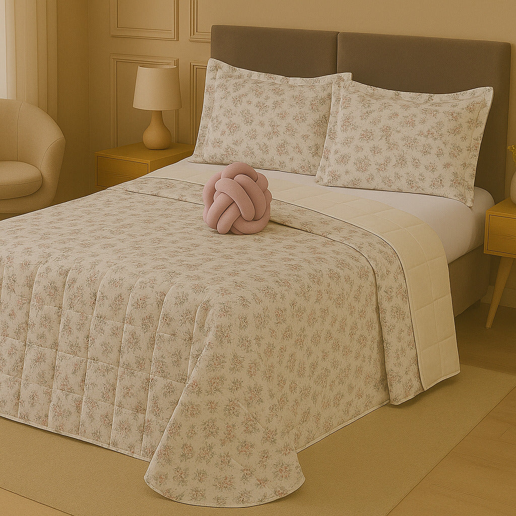 Kit Colcha Cobre Leito Casal Padrão Dupla Face Elegance Algodão Percal 180 Fios – Toque Macio e Conforto Premium