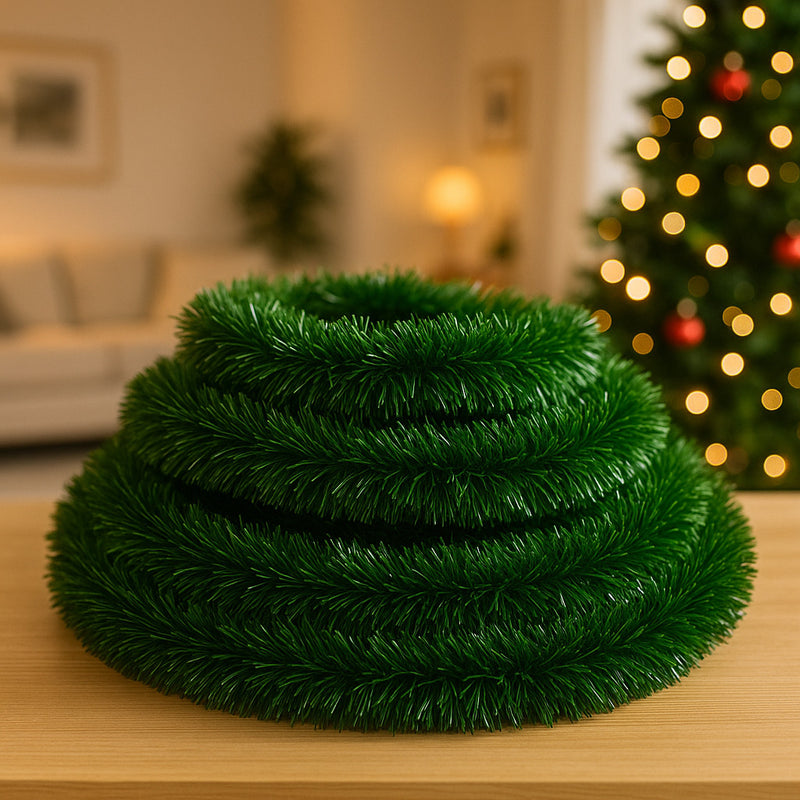 Kit 20 Metros de Festão Verde Nevado 8cm – Enfeite para Árvore de Natal e Decoração Natalina