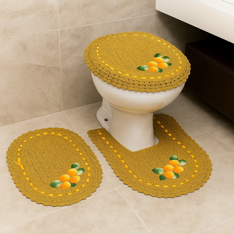 Jogo de Banheiro em Crochê 3 Peças Colorido com Fita Bordado – Artesanal e 100% Algodão