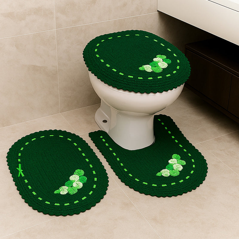 Jogo de Banheiro em Crochê 3 Peças Colorido com Fita Bordado – Artesanal e 100% Algodão