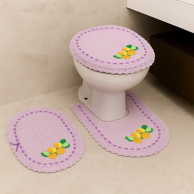 Jogo de Banheiro em Crochê 3 Peças Colorido com Fita Bordado – Artesanal e 100% Algodão