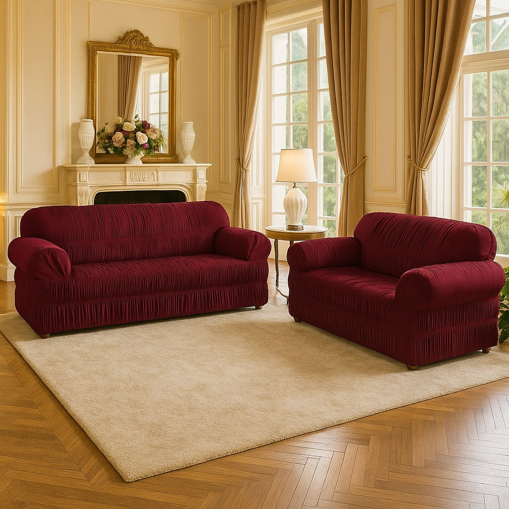 Jogo de Capa de Sofá de 3 e 2 Lugares com 25 Elásticos – Tecido Ultra Resistente em Malha Gel Ajustável