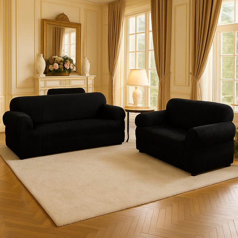 Jogo de Capa de Sofá de 3 e 2 Lugares com 25 Elásticos – Tecido Ultra Resistente em Malha Gel Ajustável