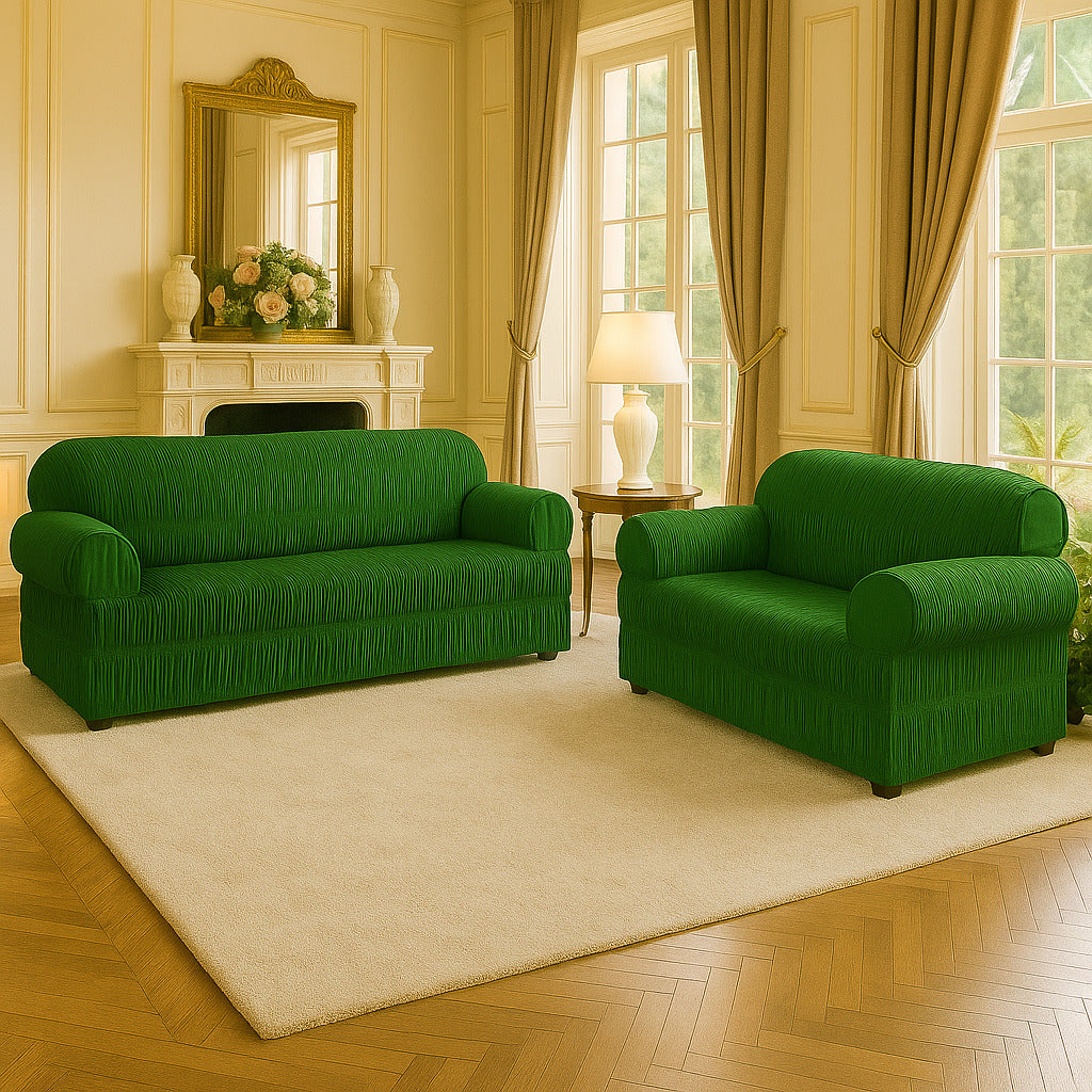 Jogo de Capa de Sofá de 3 e 2 Lugares com 25 Elásticos – Tecido Ultra Resistente em Malha Gel Ajustável