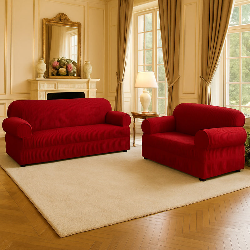 Jogo de Capa de Sofá de 3 e 2 Lugares com 25 Elásticos – Tecido Ultra Resistente em Malha Gel Ajustável