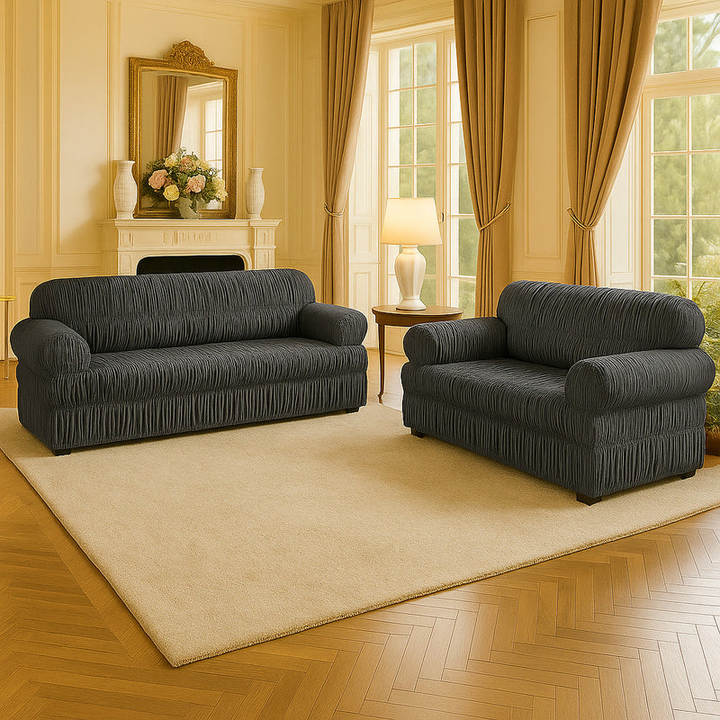 Jogo de Capa de Sofá de 3 e 2 Lugares com 25 Elásticos – Tecido Ultra Resistente em Malha Gel Ajustável