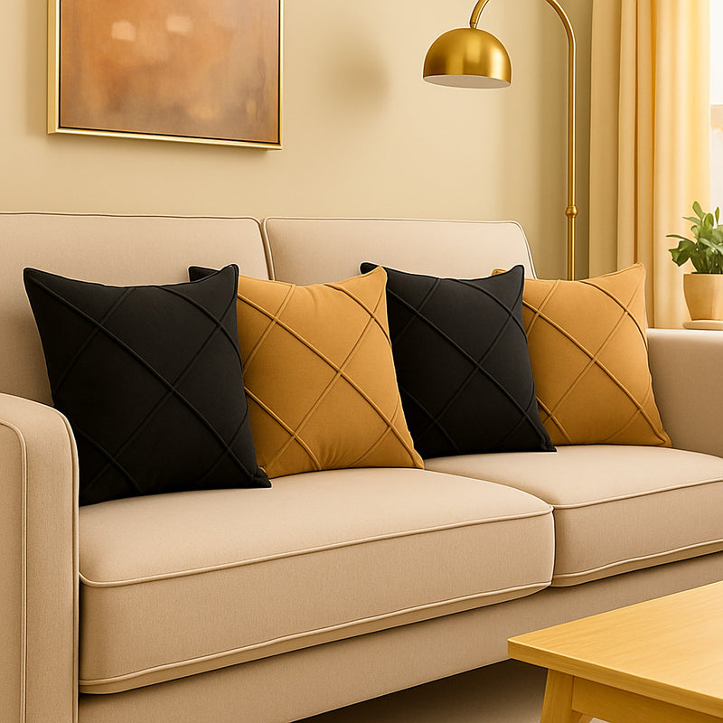 Kit 4 Almofadas Cheias em Suede Drapeada 45x45cm Decorativas – Conforto e Estilo para sua Sala