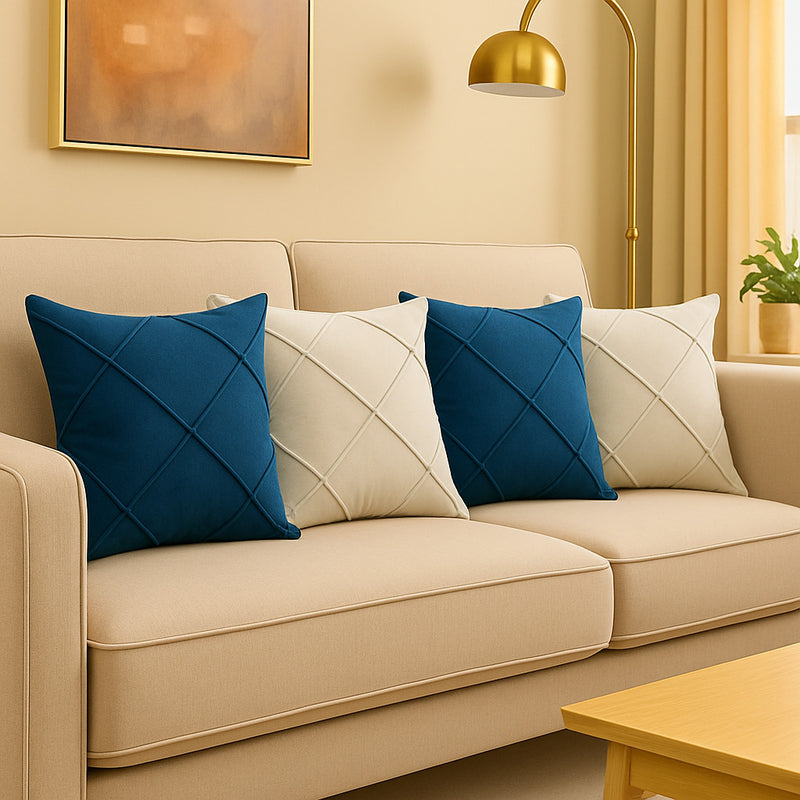 Kit 4 Almofadas Cheias em Suede Drapeada 45x45cm Decorativas – Conforto e Estilo para sua Sala