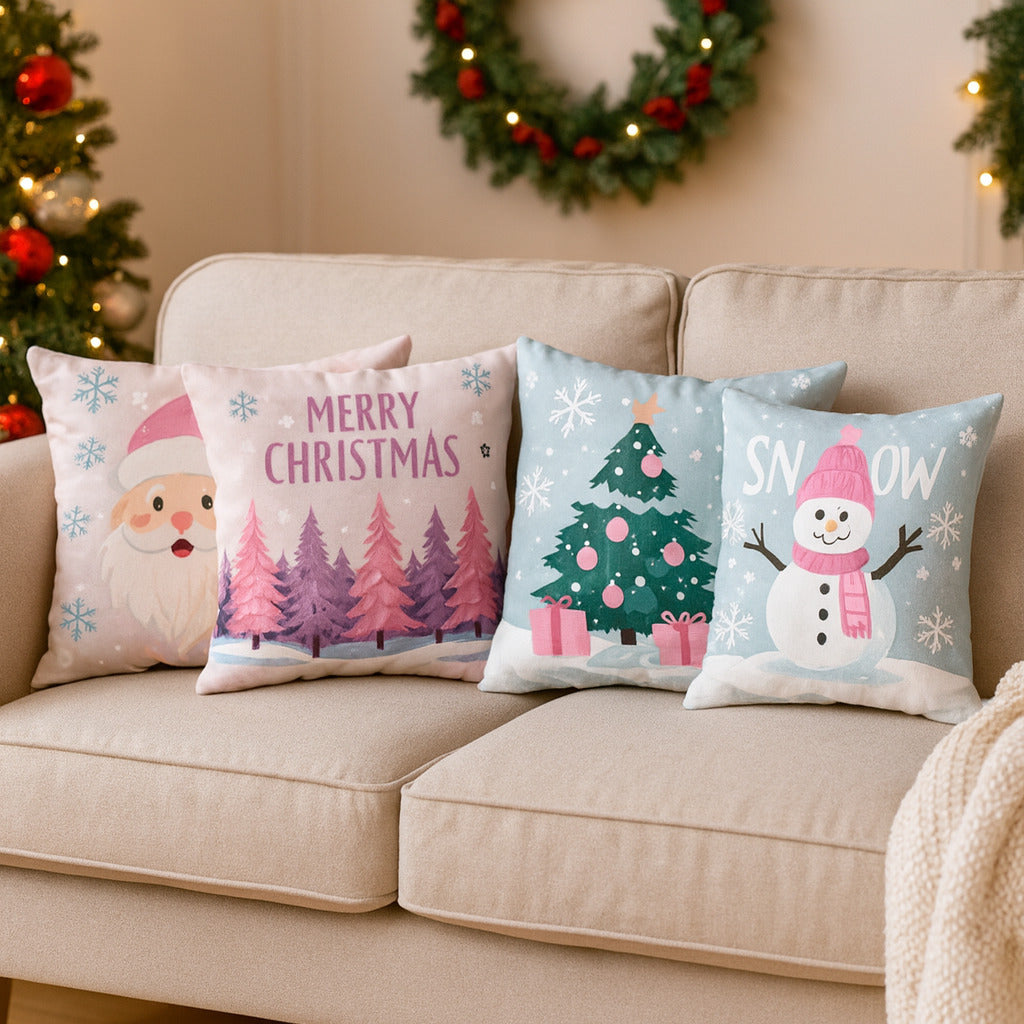 Kit 4 Almofadas Capas Personalizadas Natal Estampa Premium Decoração Para Sala e Ambiente Alegre