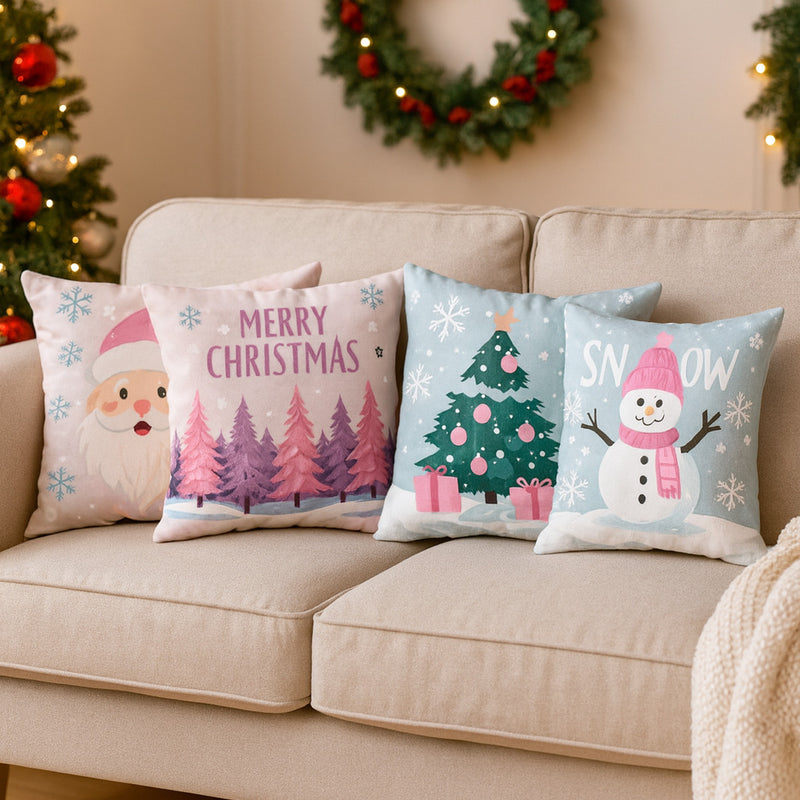 Kit 4 Almofadas Capas Personalizadas Natal Estampa Premium Decoração Para Sala e Ambiente Alegre